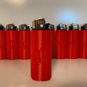 5 Custom Pot Leaf Sleeve with Lighter: R-M2  (Red Matte Finish)
